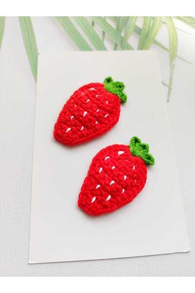 Hand Mother's Since 2024 Strawberry Fruit Model Children's Hair Accessory Handmade 2-Piece Snap Buckle Braid 100% Cotton Organic Buckle