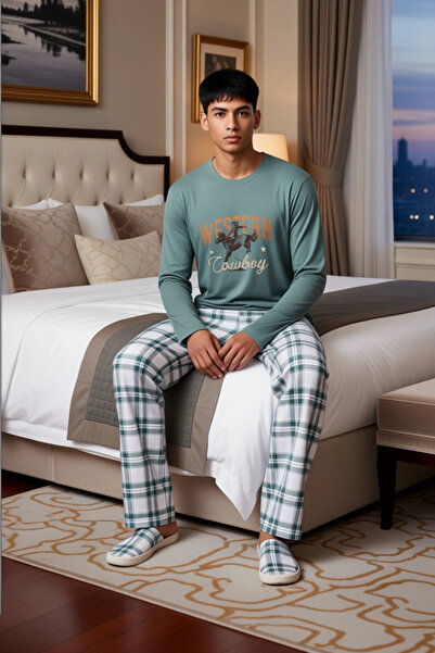 PayBuy Ανδρικό σετ πιτζάμες με καρό σχέδιο με λαιμόκοψη, λειτουργικό, ανθεκτικό, ποιοτικό, άνετο και κομψό