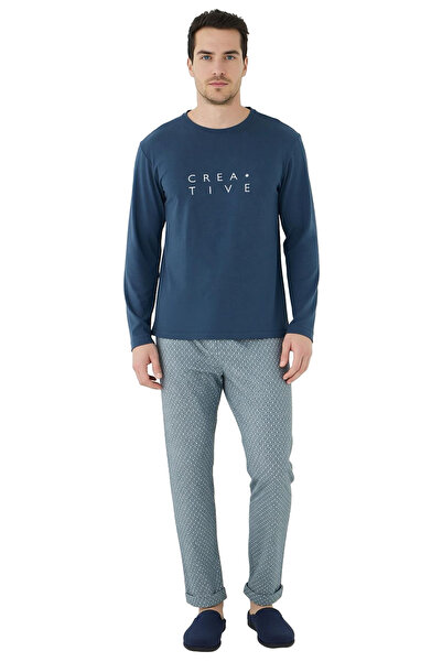 PayBuy Men's Geometric Pattern Crew Neck Pajama Set Functional Durable Quality Aesthetic