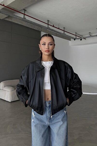 BELİZMOD MİLANO Belden Lastikli Kadın Bomber Deri Ceket