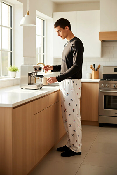 PayBuy Men's Crew Neck Waffle Pajama Set Ski Patterned Pants Functional Durable Sportswear