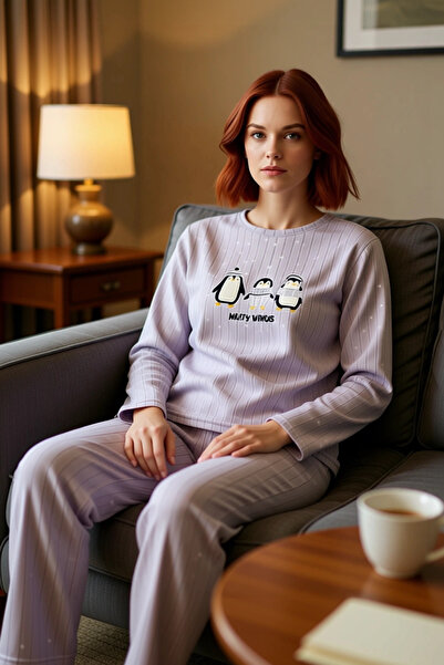 PayBuy Set de pijamale din lână brodate cu pinguin pentru femei Funcțional Durabil Calitate Confortabil Estetic Elegant