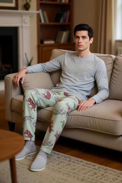 PayBuy Men's Tiger Pattern Crew Neck Pajama Set Functional Durable Quality Comfortable Stylish