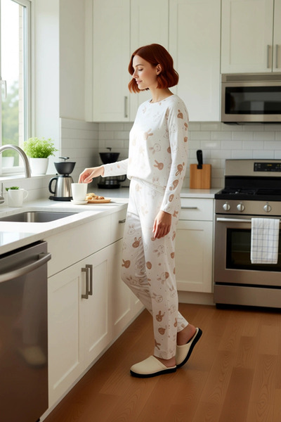 PayBuy Women's Rabbit Pattern Pajama Set Long Sleeve Crew Neck Functional Durable Quality