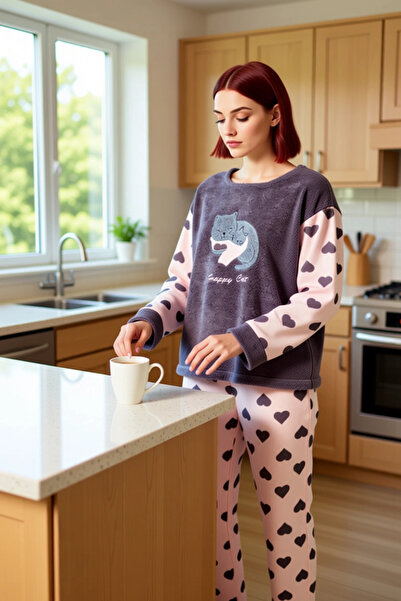 PayBuy Women's Heart Fleece Pajama Set Crew Neck Long Sleeve Functional Durable Quality Stylish