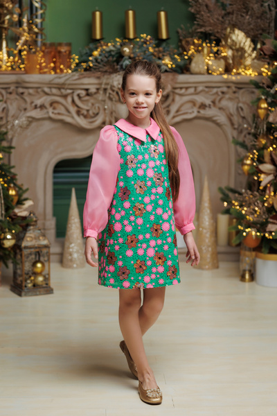 kiddos.ro Elegant girls' dress with sequins and pink puff sleeves Barbie - holidays, Christmas, New Year's Eve