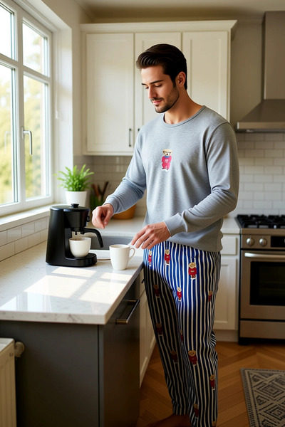 PayBuy Men's Teddy Bear Crew Neck Long Sleeve Pajama Set Functional Durable Quality Comfortable