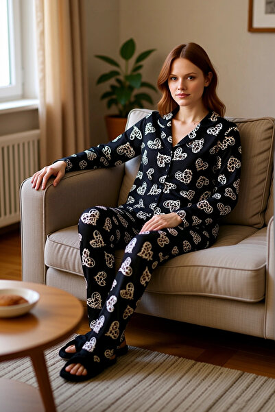 PayBuy Γυναικείο σετ πιτζάμες με μοτίβο ανοιχτής καρδιάς με γιακά πουκάμισο Λ...