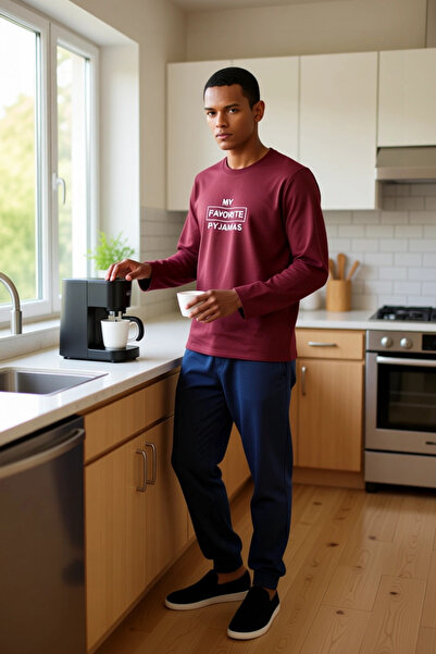 PayBuy Men's Anthracite Crew Neck Slogan Printed Pajama Set Functional Durable Quality Stylish