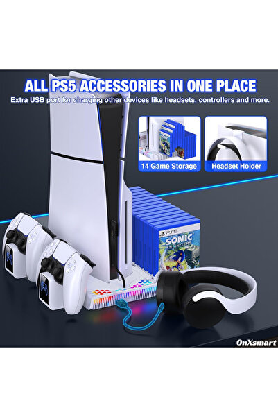 Vivante Ps5 cooling and charging stand, 5 in 1 multifunctional, fast charge