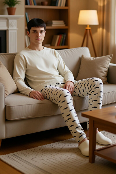 PayBuy Ανδρικό σετ πιτζάμες με μακρυμάνικο λαιμόκοψη με σχέδιο ψαριού Λειτουργικό, ανθεκτικό, κομψό