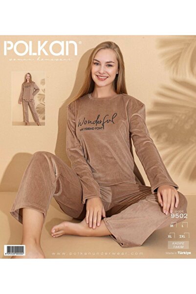 hisar iç giyim mağazaları Polkan Velvet Long Sleeve Women's Pajama Set – Comfortable and Stylish Winter Model