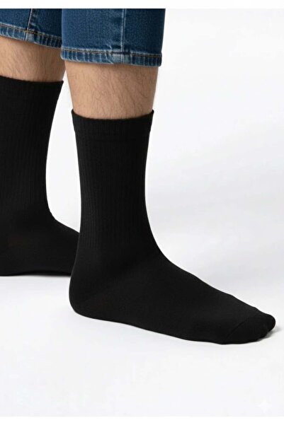 EfemİcGiyim Unisex Plain Black Tennis Boy Socks 6 Pack