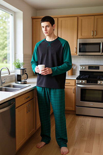 PayBuy Ανδρικό σετ πιτζάμες με καρό λαιμόκοψη με μακρυμάνικο λειτουργικό ανθεκτικό ποιοτικό αισθητικό σχέδιο