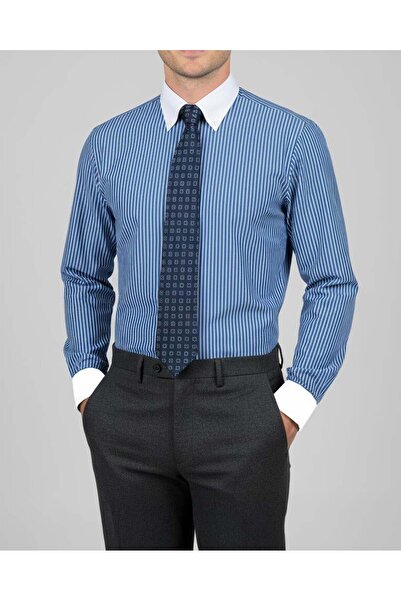 TerziAdemAltun Drytech slim fit водовідштовхувальна сорочка для чоловіків, що не залишає плям, смугаста, синя T14483