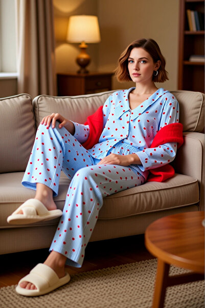 PayBuy Set de pijamale cu guler cămașă cu model de inimă pentru femei Funcțional Durabil Calitate Confortabil Casual