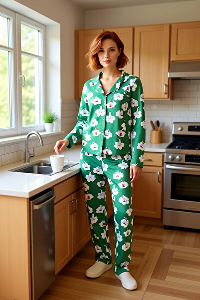 PayBuy Women's Teddy Bear Patterned Shirt and Pipe Leg Pajama Set Functional Durable Quality Sports