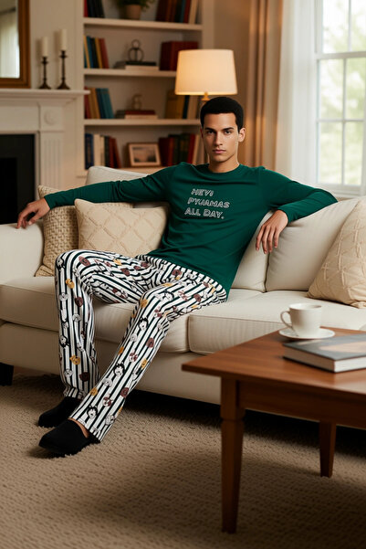 PayBuy Men's Crew Neck Printed Long Sleeve Pajama Set Functional Durable Quality Modern