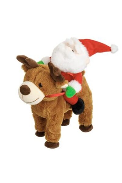 SHOPIENS Interactive Christmas Toy - Santa on a Reindeer, Sound & Movement, 37 cm