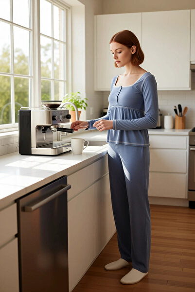 PayBuy Women's Melange Square Neck Lace Detailed Pajama Set Functional Durable Quality Aesthetic