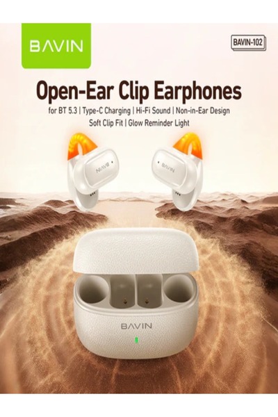 Bavin Open-Ear TWS Bluetooth Earbuds LED Light, Touch Controls & AI Voice Assistant - 102