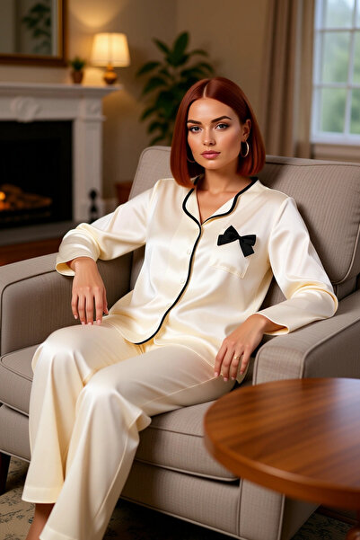 PayBuy Bow Detail Shirt Collar Women's Pajama Set Functional Durable Quality Comfortable Stylish