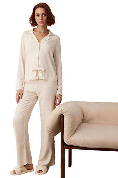 PayBuy Women's Ribbon Embroidered Shirt Pants Pajama Set Functional Durable Quality Aesthetic