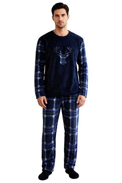PayBuy Men's Fleece Pajama Set Plaid Pattern Crew Neck Functional Durable Quality Comfortable