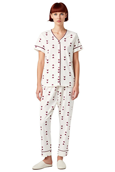 PayBuy Set de pijamale pentru femei cu decolteu în V cu model de inimă Funcțional Durabil Calitate Confortabil Estetic Elegant