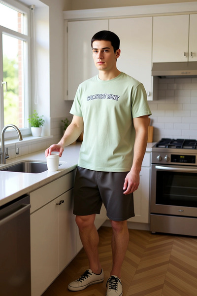 PayBuy Ανδρικό σετ πιτζάμες με κοντό μανίκι με υφή Mint Khaki Waffle, λειτουργικό και ανθεκτικό