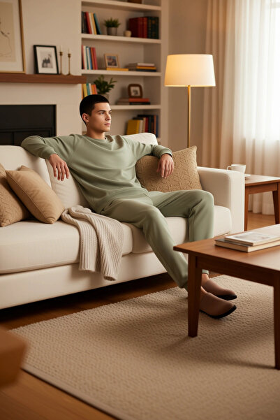 PayBuy Men's Waffle Woven V-Neck Pajama Set Light Khaki Functional Durable Quality Comfortable