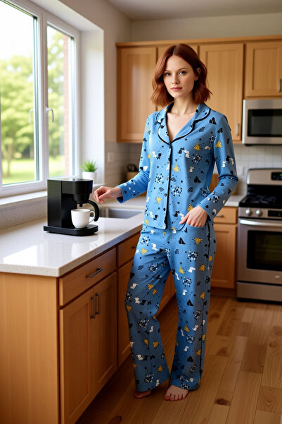 PayBuy Set de pijamale cu guler cămașă cu model pentru femei Funcțional Durabil Calitate Confortabil Estetic Elegant