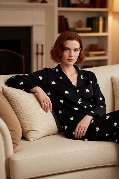 PayBuy Γυναικείο σετ πιτζάμες με μοτίβο κόκκινης καρδιάς με γιακά πουκάμισο Λ...