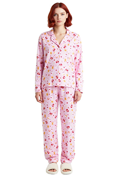 PayBuy Women's Heart Pattern Pajama Set Shirt Collar Long Sleeve Functional Durable Quality Stylish