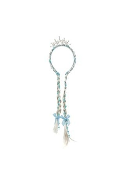 SHOPIENS Coroană de păr albă-albastru cu cozi și diademă cu mărgele, 30 cm