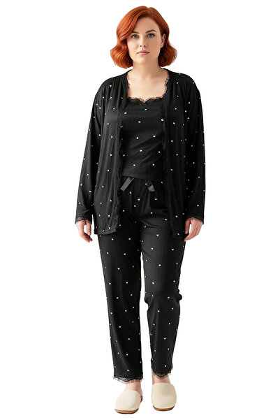 PayBuy Women's Heart Patterned 3 Piece Pajama Set Functional Durable Quality Comfortable Aesthetic Stylish