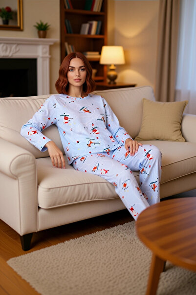 PayBuy Women's Skier Patterned Pajama Set Functional Durable Quality Comfortable Aesthetic Modern