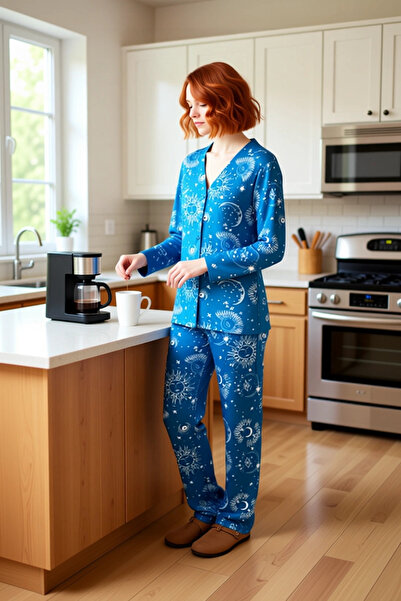 PayBuy Women's Galaxy Patterned Viscose Pajama Set Functional Durable Quality Comfortable Aesthetic