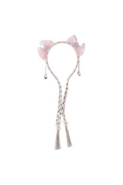 SHOPIENS Pink Hair Crown with Blonde Tails and 2 Bows, 28 cm