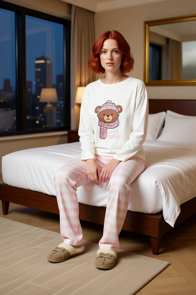 PayBuy Women's Teddy Bear Printed Plaid Pajama Set Functional Durable Quality Comfortable Aesthetic