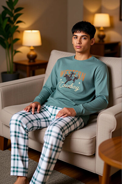 PayBuy Ανδρικό σετ πιτζάμες με καρό σχέδιο με λαιμόκοψη, λειτουργικό, ανθεκτικό, ποιοτικό, άνετο και κομψό