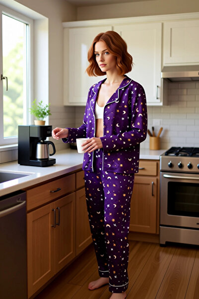 PayBuy Women's Galaxy Patterned Viscose Pajama Set Functional Durable Quality Comfortable Aesthetic
