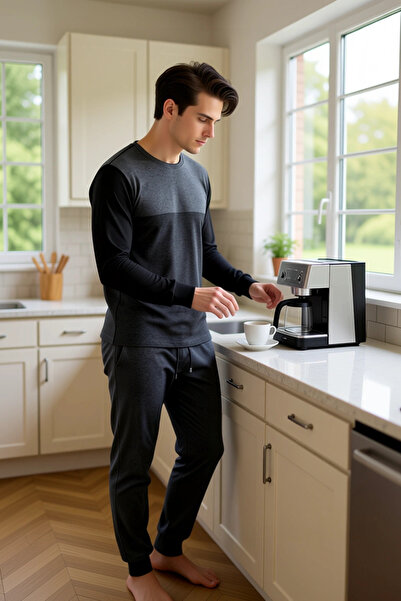 PayBuy Men's Anthracite Melange Color Block Pajama Set Functional Durable Quality Comfortable Stylish