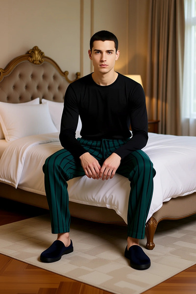 PayBuy Ανδρικό σετ πιτζάμες με ριγέ λαιμόκοψη, λειτουργικό, ανθεκτικό, ποιοτικό, άνετο, αισθητικό και κομψό