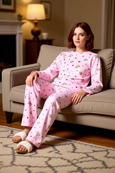 PayBuy Set de pijamale din lână cu model de ursuleț și inimă pentru femei Fun...