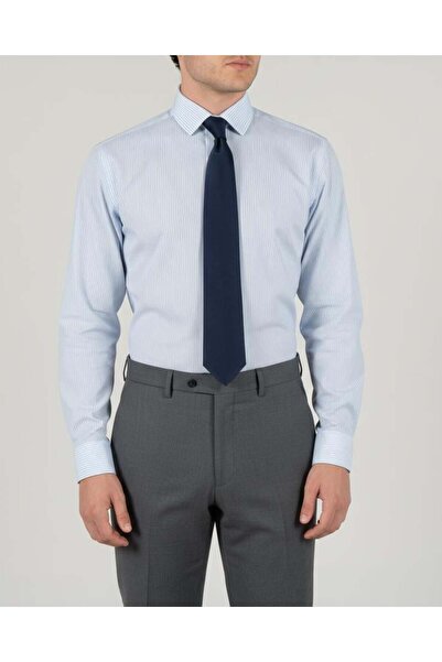 TerziAdemAltun Італійський стиль slim fit смугастий краватковий комір чоловіча сорочка синя T13801