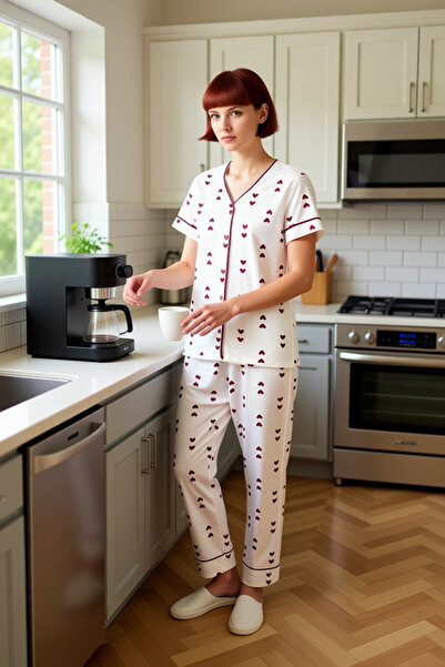 PayBuy Set de pijamale pentru femei cu decolteu în V cu model de inimă Funcțional Durabil Calitate Confortabil Estetic Elegant