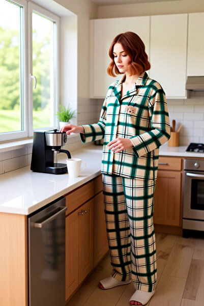 PayBuy Women's Plaid Fleece Pajama Set Embroidered Shirt Collar Functional Durable Quality Aesthetic