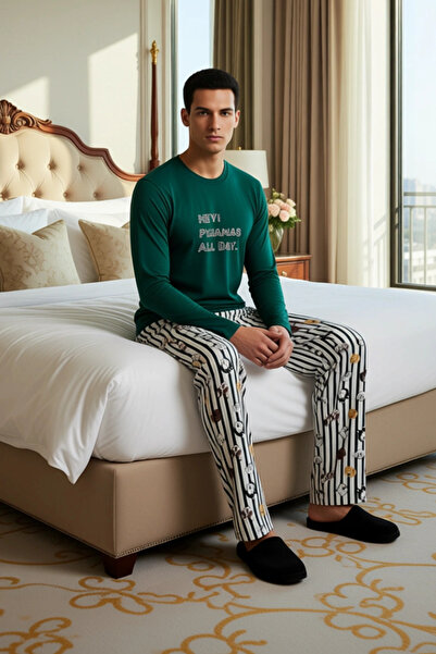PayBuy Men's Crew Neck Printed Long Sleeve Pajama Set Functional Durable Quality Modern