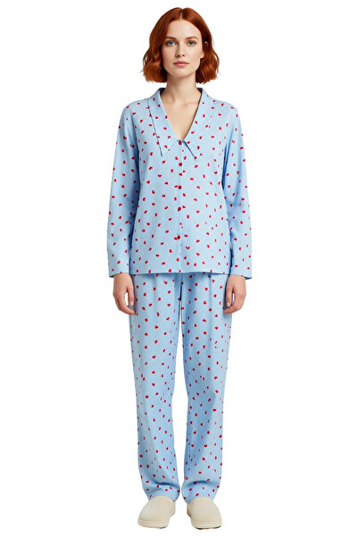 PayBuy Women's Heart Patterned Shirt Collar Pajama Set Functional Durable Quality Comfortable Casual